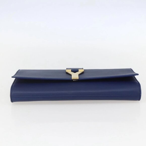 Authentic SAINT LAURENT Y Line Leather Blue Gold Clutch Bag bst576-121825 - Picture 5 of 16
